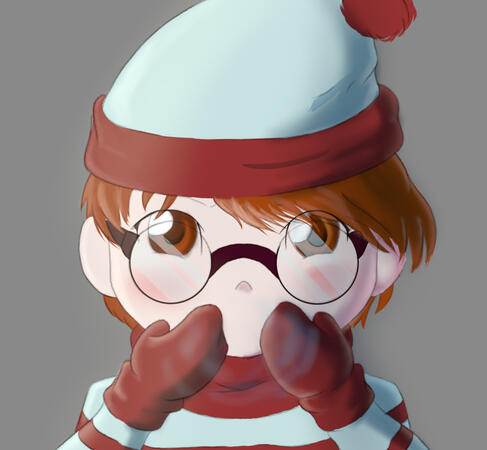 Digital drawing of Waldo in a more chibi style